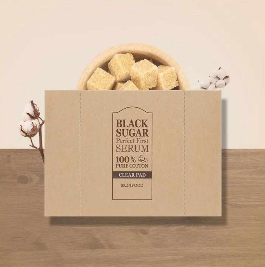 Meikki Skinfood | [Skinfood] Black Sugar Perfect First Serum 100% Pure Cotton Clear Pad 60Ea