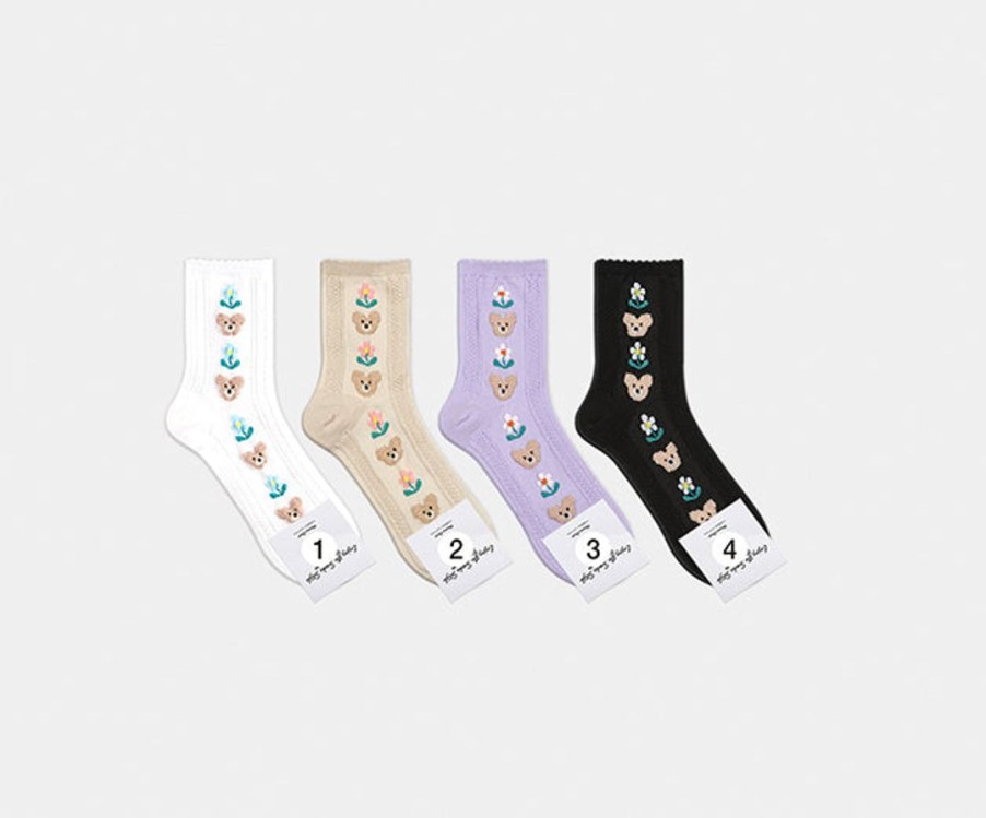 Lifestyle Yeppo & Soonsoo | Cute Bear And Flower Socks